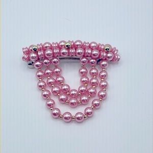 NWOT VTG Hair Barrette Pink faux pearls with gold tone beads 3.5”W x 3”L…
